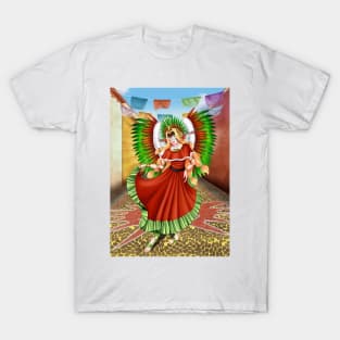 Christmas Quetzalcoatl Dress Rudos Mask Background T-Shirt